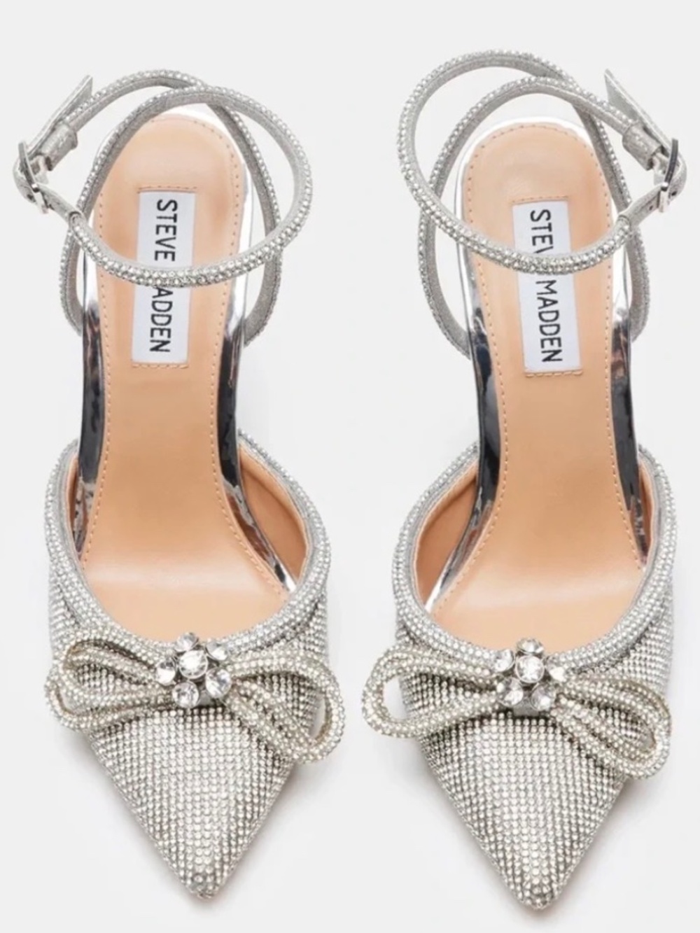 RARE! Steve Madden Viable Silver Rhinestone Heel Size 8